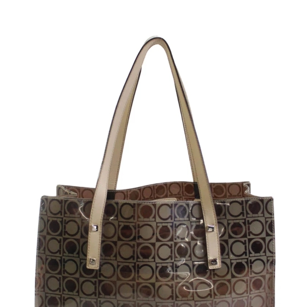 Salvatore Ferragamo Beige and Brown Shoulder Bag